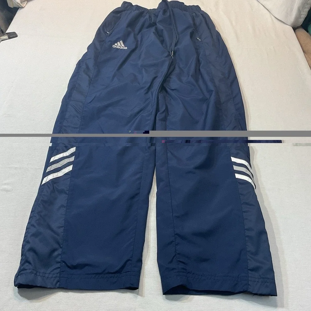 Adidas Navy Vintage Track Pants Y2K Era w/White and Gray Stripe Size L